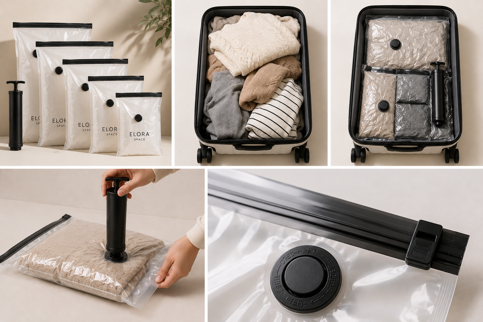 20 sacs de rangement sous vide avec pompe - Gain de place