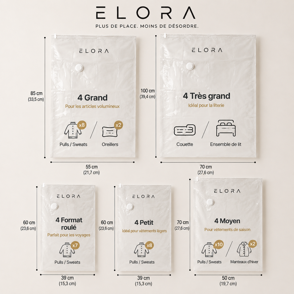 20 sacs de rangement sous vide avec pompe - Gain de place